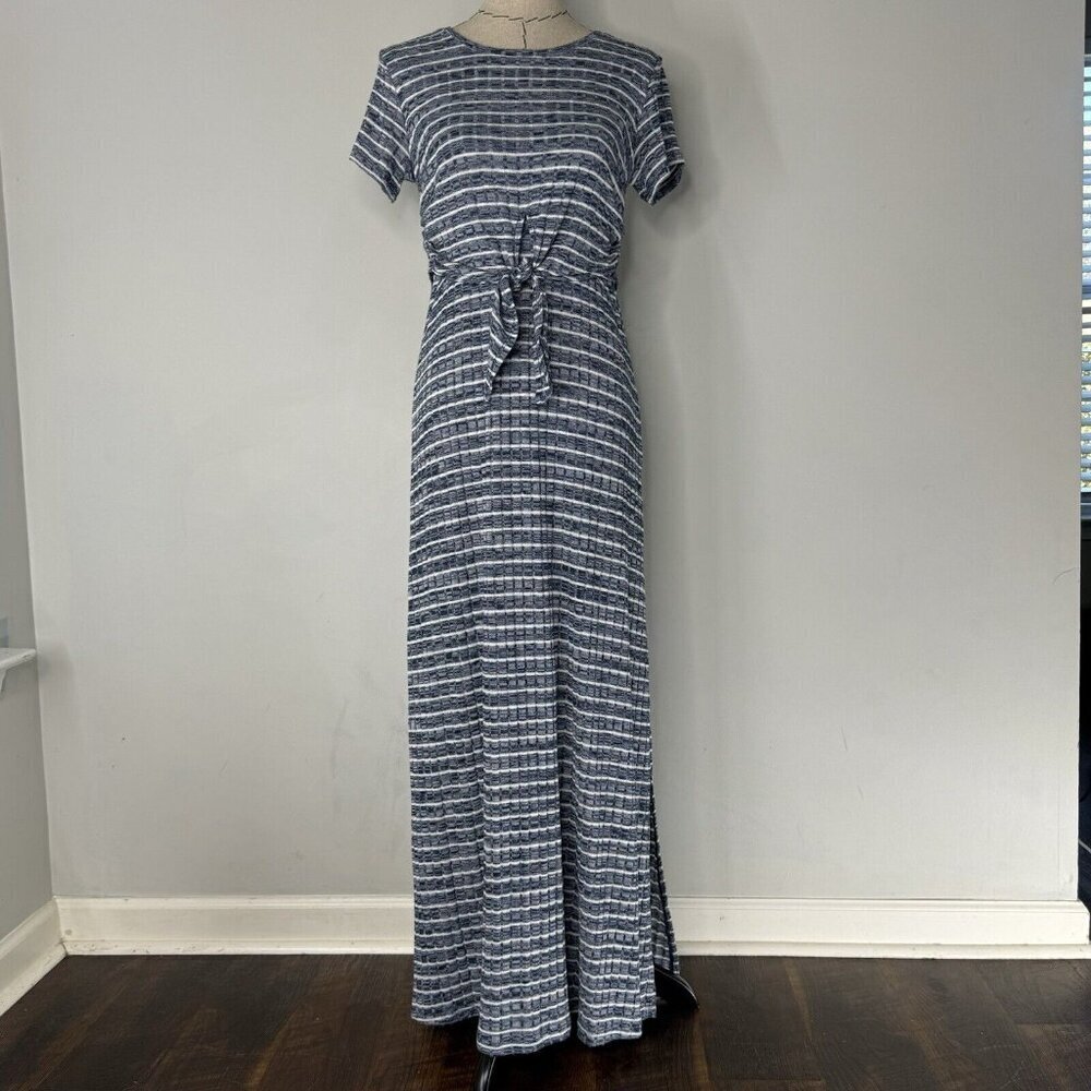 KAARI Blue Maxi Long Striped Dress Comfy Size S Revolve Knit Nautical stretch